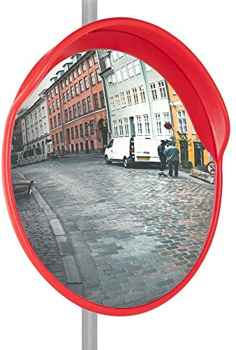 Stagecaptain MC-60 Mirrcon Verkehrsspiegel - konvexer Spiegel mit 60 cm - 130° Sichtfeld - 2 Halterungen für Wand- und Rohrmontage - für Innen- und Außenbereich - rot