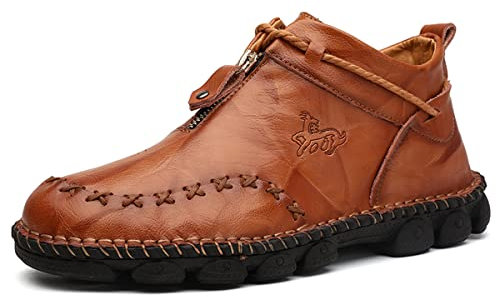 Mocassins d'affaires pour Hommes avec Fermeture à Glissière Brogue Respirant Confort Chaussures Mocassin en Cuir Décontractées 42 EU Marron,26 CM du Talon aux Orteils