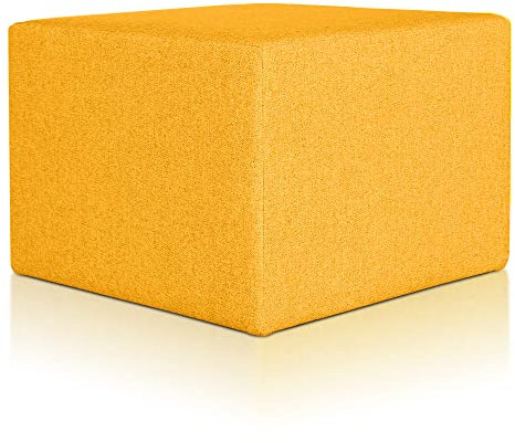Deshome Pouf hocker Fußstütze 63x63x44 cm Wasserabweisender Stoff: Modernes Design Pouf für Sofa Wohnzimmer Schlafzimmer, Puff hocker, Pouffe Minerva Sonnige gelbe