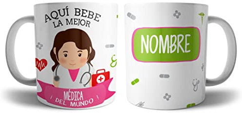 Kartoon Kase Taza Original Personalizada Medica con Nombre | Mejor del Mundo Taza Profesiones de Cafe Desayuno para Regalar (Medica)