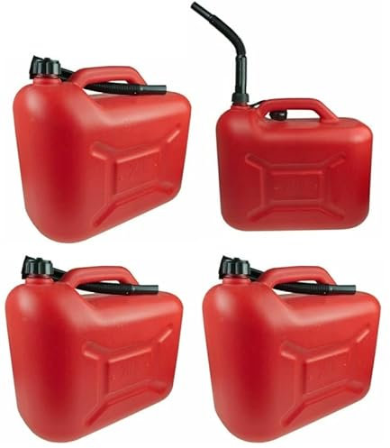 4 x Kanister 20L Kunststoff ROT ECO Reservekanister Benzinkanister Dieselkanister ÖlKanister -K&B Vertrieb- Kraftstoffkanister inkl. Ausgießrohr UN-Zulassung 1004