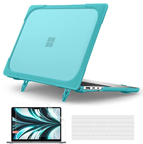 Batianda Case for 13.5 inch Microsoft Surface Laptop 5 4/3 with Metal Palm Rest,Heavy Duty Shockproof Protective Hard Shell Cover with Fold Kickstand & Keyboard Cover Screen Protector, Light Blue