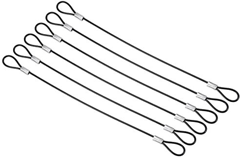 PATIKIL 8 Inch Safety Cable Lock, 6 Pack Stainless Steel 2mm Dia Security Wire Rope with Double Loop for Stage Lighting Luggage Lock Black