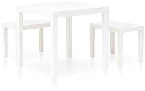 Keketa Gartentisch mit 2 Bänken Kunststoff weiß