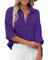 Zitiki Bluse Damen Baumwolle Lässiges Hemd V-Ausschnitt Langarm Elegant Oberteile Lose Shirts mit Brusttaschen (Medium, Lila)