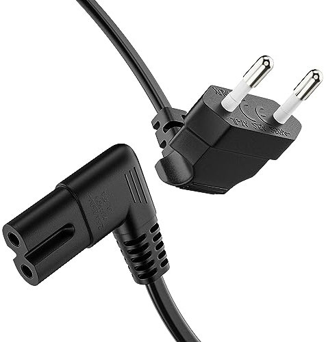 ETEC Stromkabel Netzkabel 2 Polig, 2,0m, Eurostecker Netzstecker Typ C auf IEC C7 Buchse Euro 8 Stecker, 90° Winkel Strom Kabel Netzteil für PS3, PS4, PS5, Haushaltsgeräte, TV UVM, Schwarz