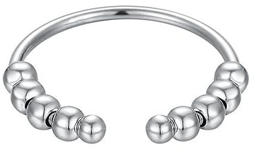 MXDHOKY Anxiety Ring Silber, Anti Stress Ring, Mit Beweglichen Perlen Band Ring für Damen Mädchen Anti Stress Ring Dünne Stapelbare Ringe Dekompressionsringe Zappel Ringe