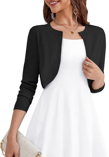 OmicGot Women's Cropped Cardigan Sweaters Open Front Black Bolero Shrugs