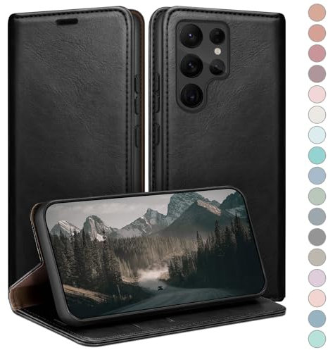 HUOUH für Samsung Galaxy S24 Ultra Hülle mit RFID Schutzhülle aus Lederhülle Handyhülle,Kartenfach Leder ständer Handy hülle,360 Grad Schutz Cover für Samsung S24 Ultra Klapphülle Wallet Case Schwarz