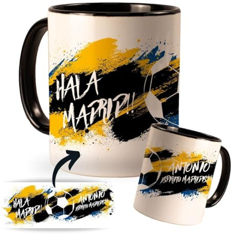 Taza Personalizada con nombre de tu equipo de Fútbol. Tazas de Desayuno personalizada. Regalo Original para Aficionados del Futbol. Regalos Mundial Fútbol (Madrid)