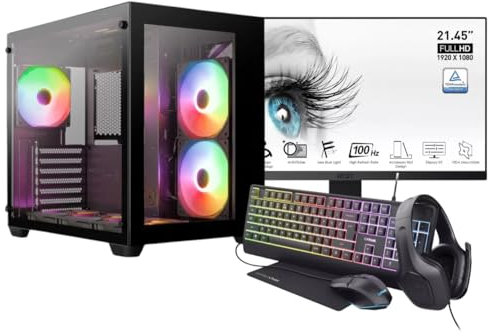 PCLaboratory Gaming PC - 21.75 100hz Monitor Bundle - Quad Core AMD Ryzen 3400G Processor - Radeon Vega 8 Graphics - 16GB RAM - 1TB SSD - Windows 11 - WiFi