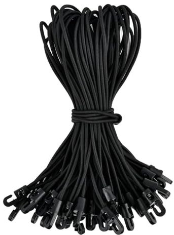 Xmart 28 pièces Tendeurs Elastique avec Crochets Tendeur Bache Crochet Tendeur Elastique Courts Flexible Sandow Elastique pour Bâches Camping Tentes Rideaux Harnais D’Extension Noire 25cm