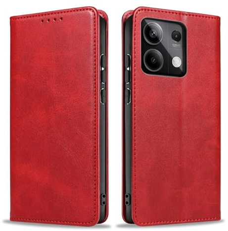 LBH Handyhülle Smartphone-Hülle für Xiaomi Redmi Note 13 5G Klapphülle Magnetverschluss Kartenfächer Geldfach Standfunktion Case Etui Rundumschutz Schutzhülle Rot