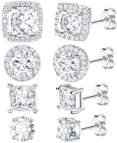 J.Fée 4 Paia Set Orecchini Donna Argento 925 Orecchino Uomo Orecchini Donna, Orecchino Uomo Diamante Argento, 5A Zircone brillante, Regalo Donne Signore Regalo Festa Della Mamma