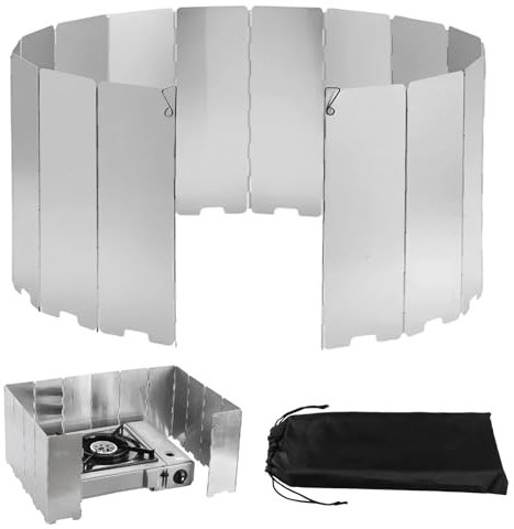 Pare-Vent Pliable Aluminium, 16 Plaques Pare-brise de Réchaud de Camping, Portable Stove Pare-brise, Pare Vent Rechaud avec Sac de Rangement, pour Rechaud de Camping Pique-Nique Cuisinière à Gaz