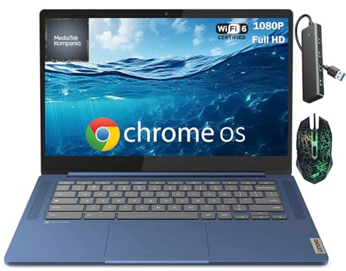 Lenovo IdeaPad Slim 3 Chromebook Laptop, 14 pouces FHD Business Laptop, MediaTek Kompanio 520, 4 Go RAM, 128 Go de stockage (64 Go eMMC+64 Go Micro SD), Webcam HD | Wi-Fi 6 | Chrome OS