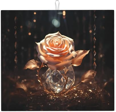 Drying Mat for Kitchen VVXBHGR White Rose Gold Prints Ultra Absorbent, Reversible, and Stylish Kitchen Countertop Mat