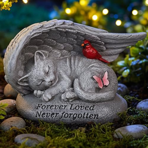 YHSOLAR Cat Memorial Stones with Angel Wing Kitten Sculpture Sleeping 6