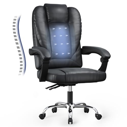 naspaluro Executive Ergonomic Office Desk Chair with Springs/Armrests, Comfy Big Tall PU Leather Computer Gaming Chair, Heavy Duty Cross Legged Game Chairs, High Back Home Office Swivel Black Chair