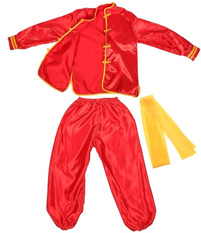 ORFOFE Barns Kung Fu Dräkt Röd Långärmad Andningsbar Multifunktionell Kampsportsdräkt för Träning Tai Chi och Föreställningar