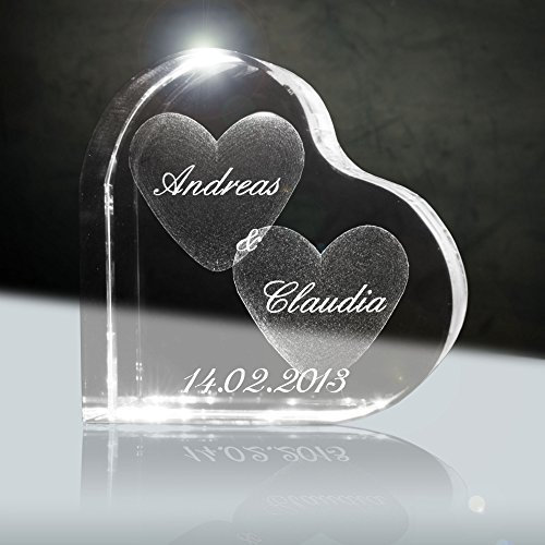 Cristal Je t’Aime | 3D Glas Cœurs 58 mm avec nom gravé au Laser | Cadeau témoignage d’Amour