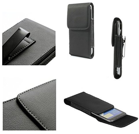 DFV mobile - Leather Flip Belt Clip Metal Case Holster Vertical for Fujitsu Disney Mobile - Black