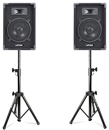 Max 8 Passive DJ Speaker Pair with Adjustable Tripod Stands – 800W Professional PA Speakers Kit, 2-Way Sound System, 200W RMS, 400W Max per Speaker, Carpet Finish, 2-Year Warranty