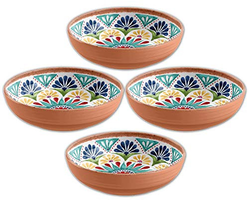 Auntie Morags Purely Home Rio Medallion 20cm Melamine/Plastic Low Cereal/Pasta/Dessert Bowls - Set of 4 Bowls