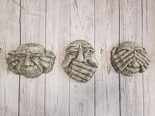 Garden Mile 3pc Stone Effect Gargoyle Garden Wall Art Outdoor Ornaments - Hear No Evil, See No Evil, Speak No Evil Trio Decorative Wall Hanging Art Stone Ornaments Outdoor Wall Decorations