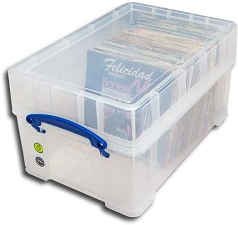 Contenitore di plastica per dischi 45 giri - Antiurto Trasparente con Coperchio e Bloccaggio maniglie.