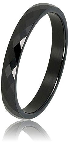 My Bendel Keramischer Ring facettiert Schwartz 3mm- Keramikring für Frauen - Ring ist unzerbrechlich und verfärbt Sich Nicht - Bleibt glänzend und krazt Nicht - mit Luxuriösen Geschenkverpackung