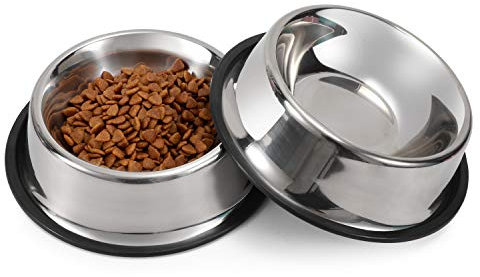 WERFORU 2 Pieces Dog Bowls Stainless Steel Dog Cat Pet Bowls for Feeding Water and Food Silver Small Size