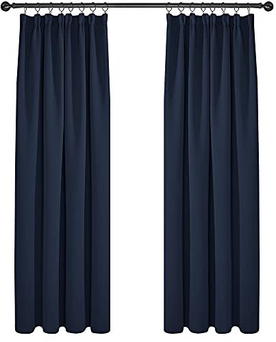 Deconovo Blickdicht Gardinen Kräuselbandschal Verdunkelungsvorhang Thermogardine Kälteschutz, 229x229cm(HöhexBreite), Dunkelblau, 2er Set