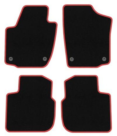Velours-Fußmatten passend für Skoda Rapid 2013-2019, Schwarz-Rot, CARLUX | passend für Liftback/Limousine/Spaceback/Kombi; Velours-Teppich (Polypropylen), ca. 6,5 mm