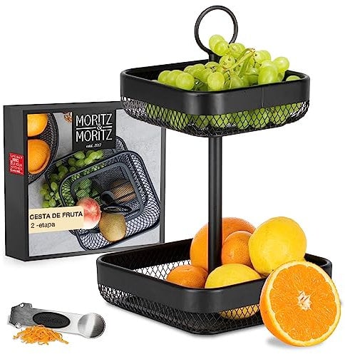 Moritz & Moritz Tiered Fruit Basket Black Metal – 21x21x35,5cm – Modern Fruit Bowl Large Black – Fruit Basket Etagere in Black for Keeping Fruit, Vegetables and Bread
