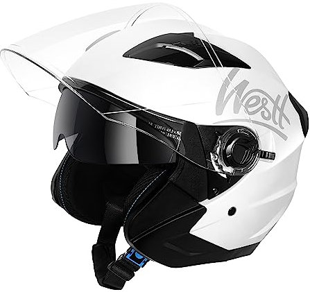Westt Jet Casque Moto Homme Femme avec visière Double Casque Scooter Jet Moto Electrique Adulte, certifié ECE 22.06, Taille S-XL