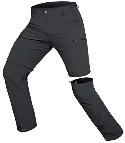 Hiauspor Wanderhose-Herren-Zip-Off-Outdoorhose-Sommer-Leicht-Trekkinghose-Atmungsaktiv-Schnell-Trockend-Funktionshose-Softshellhose-mit-5-Tiefe-Taschen (L, Dunkelgrau)