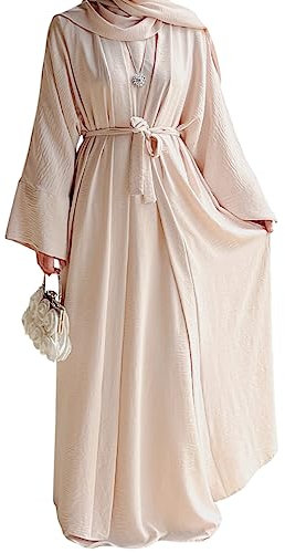 2 x muslimische Damenkleider, Abaya, islamisches Dubai, Gebetskleid, Robe, lange Strickjacke, Maxikleid, Beige, Groß