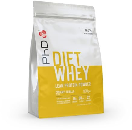 PhD Nutrition Diet Whey Low Calorie Protein Powder, Low Carb, High Protein Lean Matrix, Creamy Vanilla Diet Whey Protein Powder, High Protein, 32 Servings Per 800g Bag