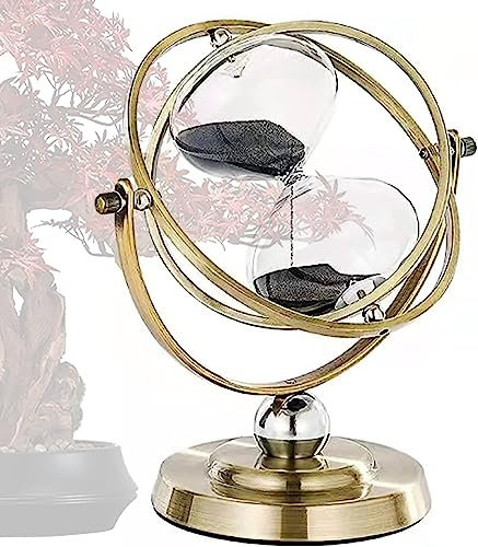 Tuzsocr Sablier 60 Minutes en Laiton,minuteur Rotatif à 720 °,sablier en Verre Vintage pour la Maison,Cristal Transparent Sablier Horloge,pour Cadeaux,Maison,Bureau,décoration de Bureau (Noir)