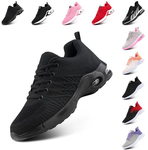 Hitmars Laufschuhe Damen Sportschuhe Luftpolster Atmungsaktiv Turnschuhe rutschfeste Leichtgewichts Straßenlaufschuhe Sneaker Joggingschuhe Walkingschuhe Fitness Schuhe Schwarz EU 39