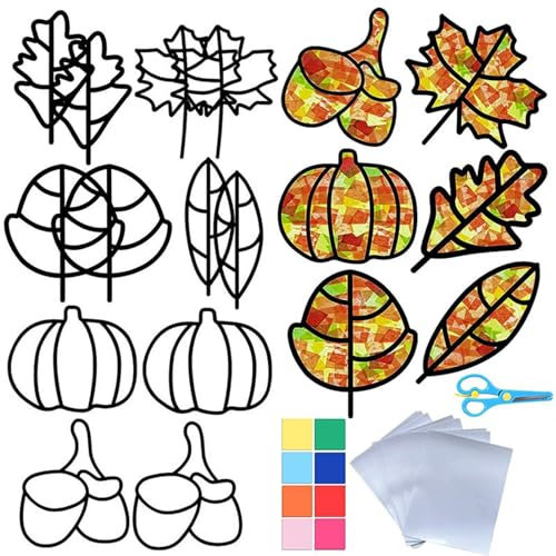 Vordpe 12 Stück Bastelset Herbst,Herbst Basteln für Kinder,Herbst Erntedankfest Basteln set,Herbst Kinder Fenster Geschenk für Halloween Weihnachten