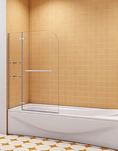 Aica Sanitär Badewannenaufsatz Duschabtrennung Duschwand 6mm Nano Dusche 2-tlg für Badewanne H140cm mit Handtuchhalter,Eckregalen,90cm