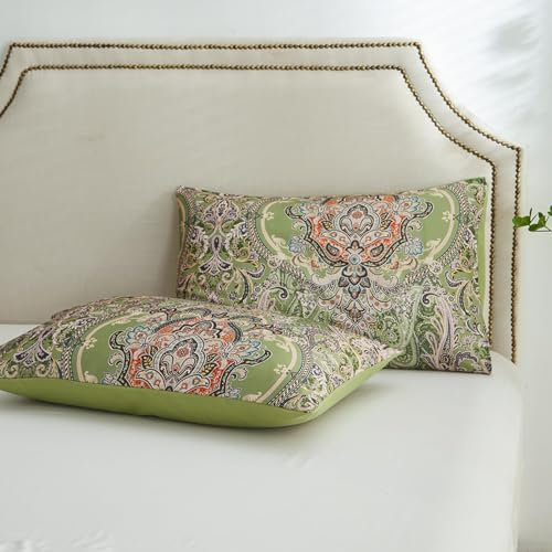 Freyamy Bohemian Kissenbezug 40 x 80cm 2er Set Boho Style Fuchsia Türkis Grün Bunt 100% Mikrofaser Kissenbezüge Kopfkissenbezug 40x80cm 2 Stück