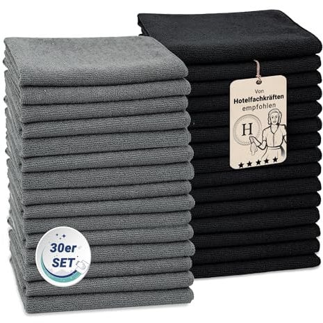 ZOLLNER 30er Set Mikrofasertücher für streifenfreien Glanz - flusenfreie und saugstarke Reinigungstücher - waschbar bis 60°C - 32x32cm - Hotelqualität