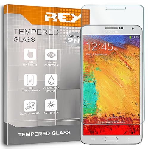 REY Pack 3X Pellicola salvaschermo per Samsung Galaxy Note 3, Vetro temperato, di qualità Premium