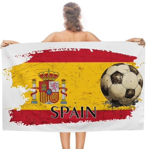 CustonCares Toallas de playa con temática de fútbol de España de 31 x 51 pulgadas, absorbentes, prelavadas, compactas, con bandera nacional, regalos náuticos, toalla de baño, manta de playa, toallas