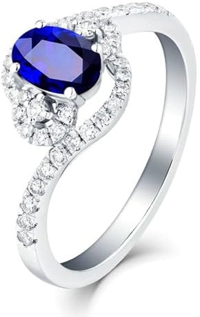 Saphir Ring Damen, Ringe Gold 18K 750 Weißgold 1,37 Ct Blauer Saphir Im Ovalschliff mit Diamant Komfort Fit Größe 56 (17.8)