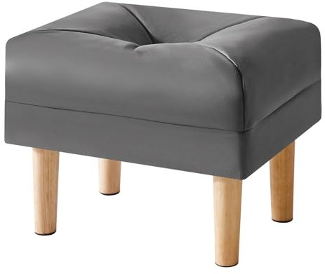 YMYNY Sitzhocker, Ottoman, Fußhocker mit weichem Sitzkissen, Fußstütze aus Kunstleder, 4 verdickte Holzbeine, im Nordischen Stil, für Schlafzimmer, Wohnzimmer, 40 x 29 x 32CM Schwarz Grau HBD040BG