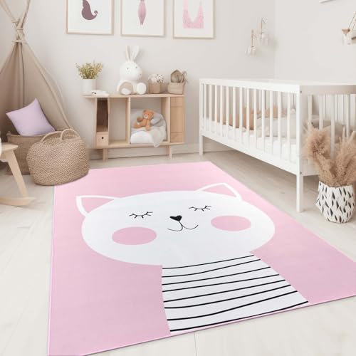 Taracarpet Kinderzimmer Teppich für Kinder, Jungen, Mädchen und Jugendzimmer Fresh Kids Tiere Katze Rosa 120x170 cm